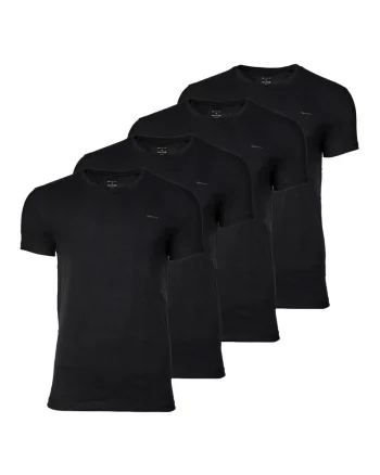 Set de tricouri uni cu decolteu la baza gatului - 4 perechi, Negru