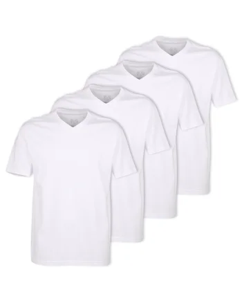 Tricou uni cu decolteu in V, Alb