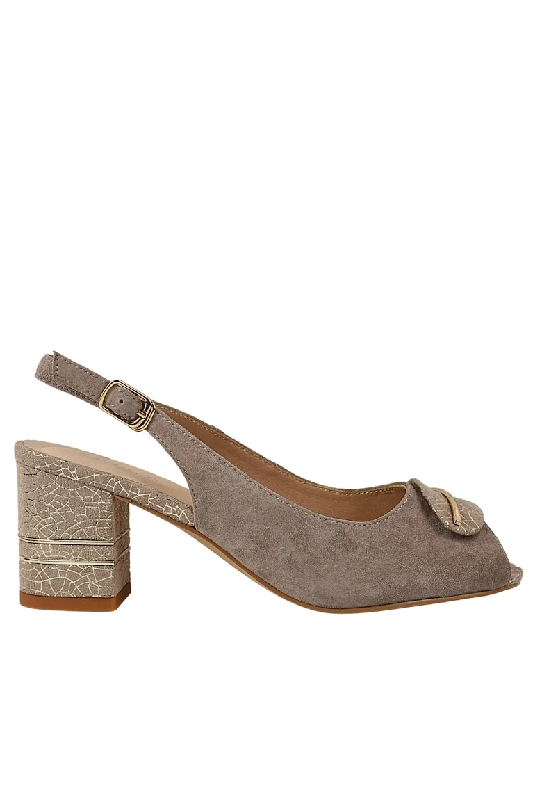 Sandale dama,  K360070C bej, piele intoarsa, cu toc, Bej