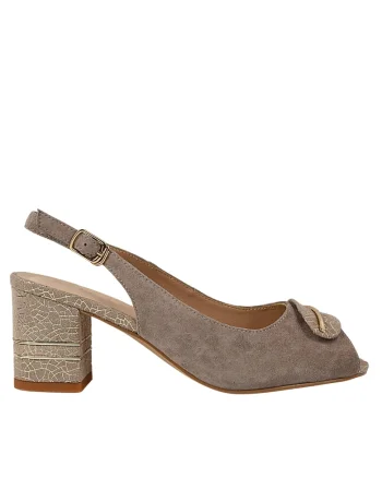 Sandale dama,  K360070C bej, piele intoarsa, cu toc, Bej