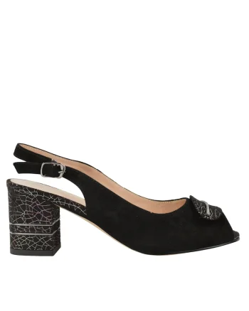Sandale dama,  K360070A negru, piele intoarsa, cu toc, Negru