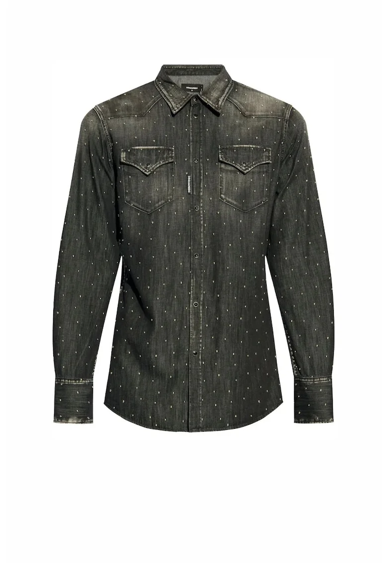 Cămașă din denim  cu neagr, Negru