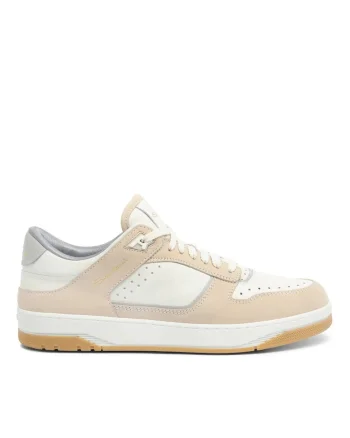 Men’s white and beige leather and nubuck Sneak-Air sneakers, Alb/Bej