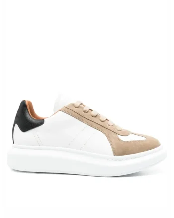 Oversized suede sneakers White Beige Black, Alb/Negru/Bej