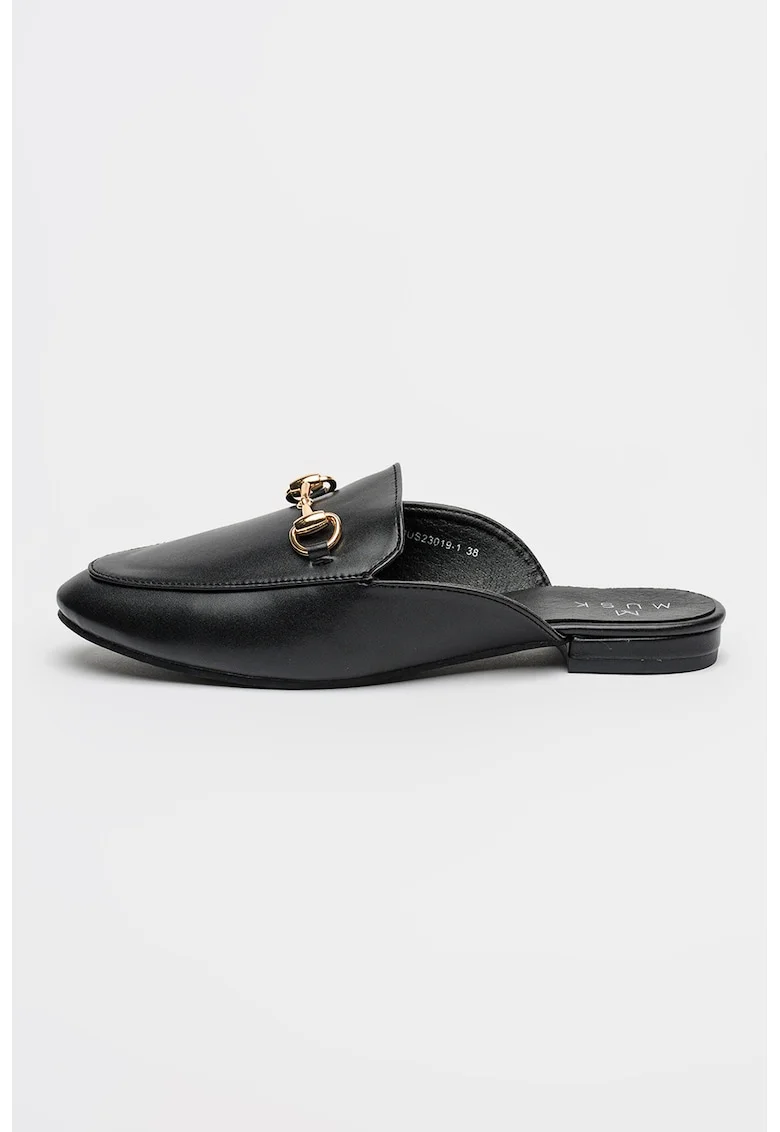 Saboti din piele ecologica cu accesoriu din lant, Negru