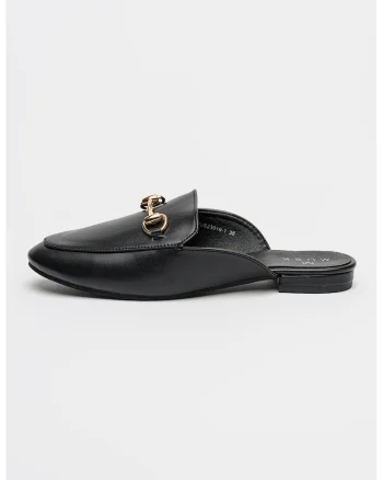 Saboti din piele ecologica cu accesoriu din lant, Negru