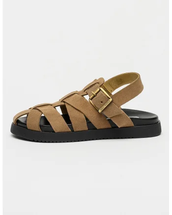 Sandale fisherman din piele intoarsa Jmamba, Maro taupe
