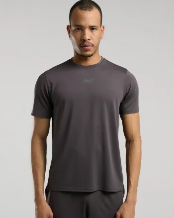 Tricou din amestec de bumbac cu decolteu la baza gatului, Gri inchis