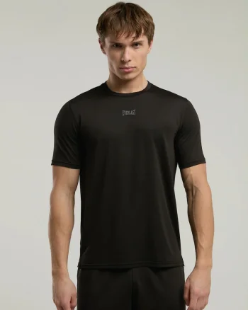 Tricou din amestec de bumbac cu decolteu la baza gatului, Negru