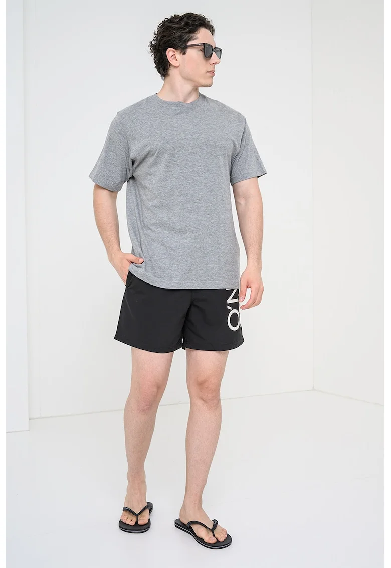 Pantaloni scurti de baie cu logo Cali, Negru/Alb murdar