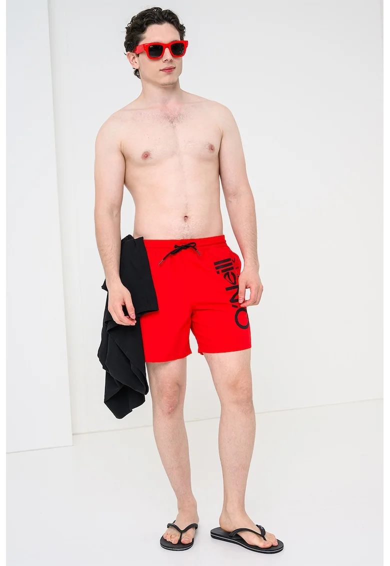 Pantaloni scurti de baie cu logo Cali, Negru/Rosu aprins