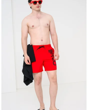 Pantaloni scurti de baie cu logo Cali, Negru/Rosu aprins