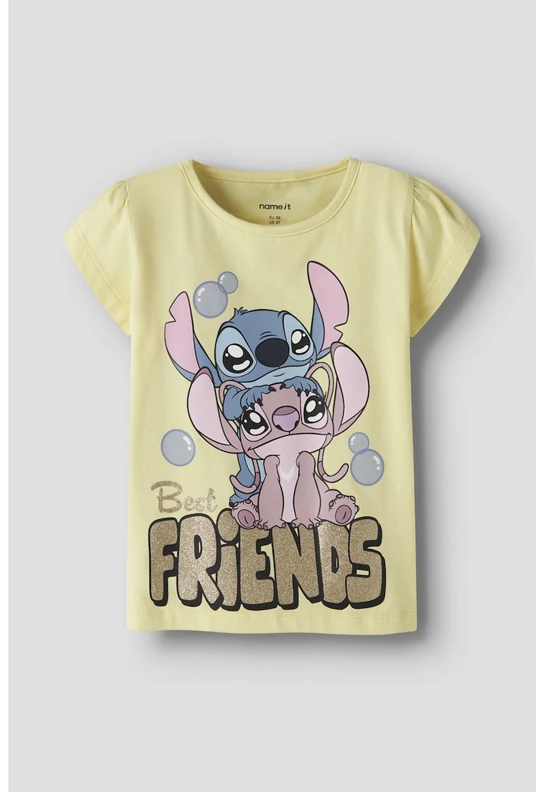 Tricou cu imprimeu Stitch, Galben pastel/Auriu antichizat