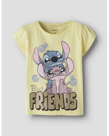 Tricou cu imprimeu Stitch, Galben pastel/Auriu antichizat