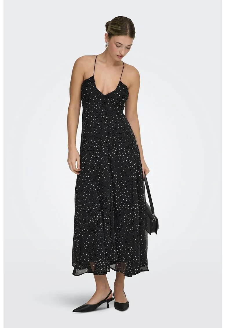 Rochie midi cu model buline, Alb/Negru