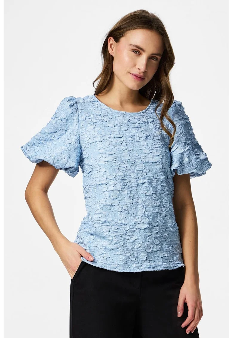 Bluza texturata cu maneci fluture, Albastru deschis