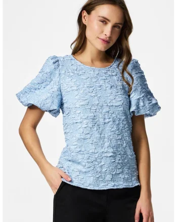 Bluza texturata cu maneci fluture, Albastru deschis