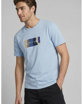 Tricou din bumbac cu decolteu la baza gatului si imprimeu logo, Albastru deschis
