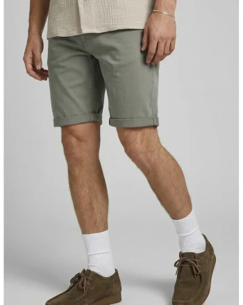Pantaloni scurti Chino cu model uni, Verde masliniu