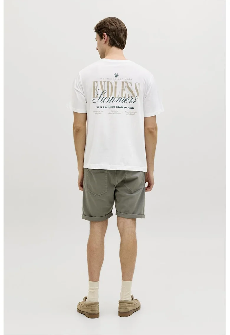 Tricou din bumbac cu decolteu la baza gatului si imprimeu, Alb optic