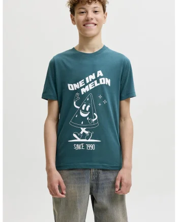 Tricou cu imprimeu grafic si model text, Verde persan