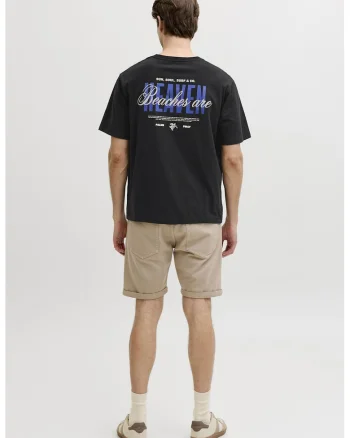 Tricou din bumbac cu decolteu la baza gatului si imprimeu, Negru/Albastru