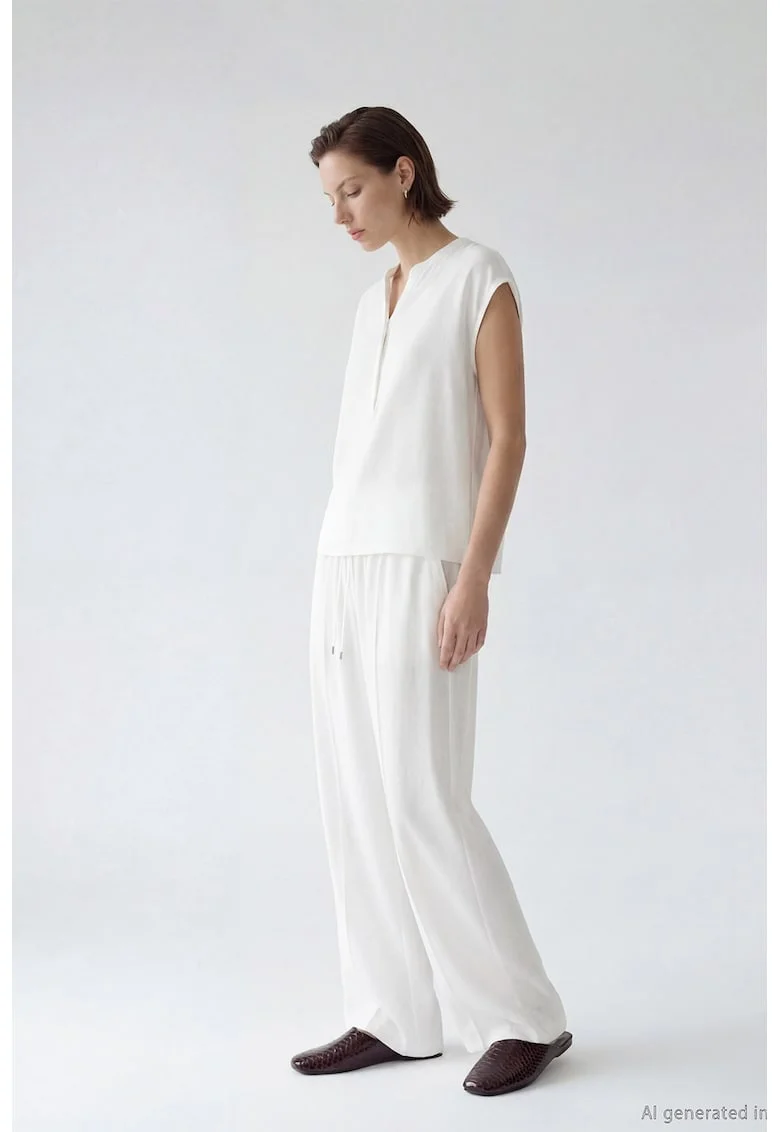 Bluza-tunica cu model uni, Ecru