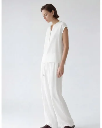Bluza-tunica cu model uni, Ecru
