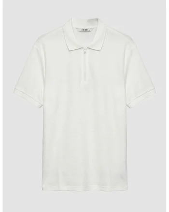 Tricou polo cu fenta cu fermoar, Ecru
