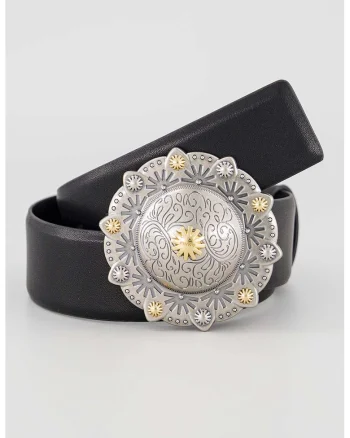 Curea de piele cu catarama plata, Negru