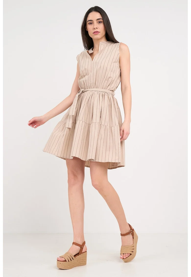 Rochie scurta cu cordon in talie, Bej