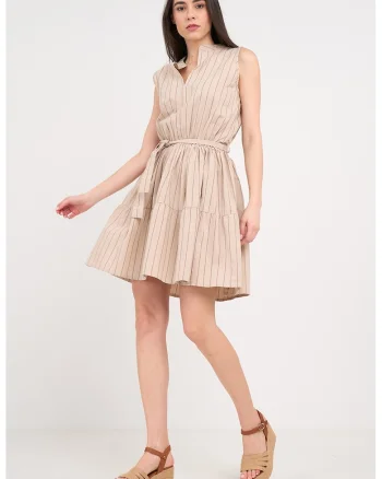 Rochie scurta cu cordon in talie, Bej