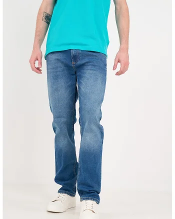 Blugi regular fit cu aspect decolorat, Albastru inchis