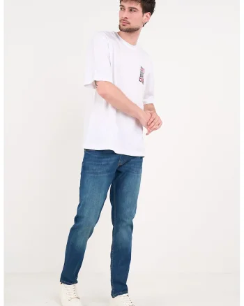 Blugi slim fit cu aspect decolorat, Albastru inchis