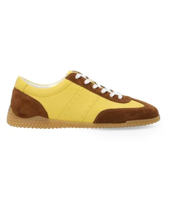 Pantofi sport din piele si piele intoarsa, Maro/Galben