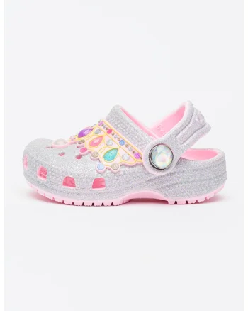 Saboti slingback cu aplicatii, Roz/Argintiu