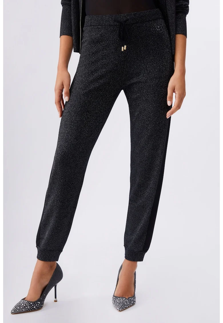 Pantaloni tricotati cu snur de ajustare, Negru