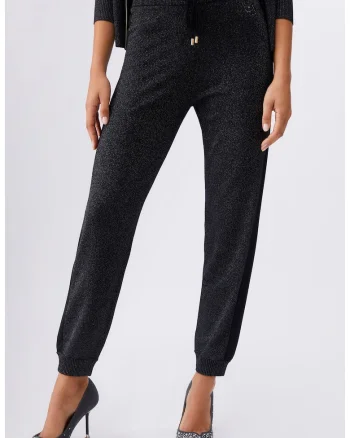 Pantaloni tricotati cu snur de ajustare, Negru