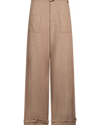 Pantaloni relaxed fit cu terminatii cu funde la glezna, Maro camel