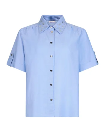 Camasa regular fit cu strasuri, Albastru deschis