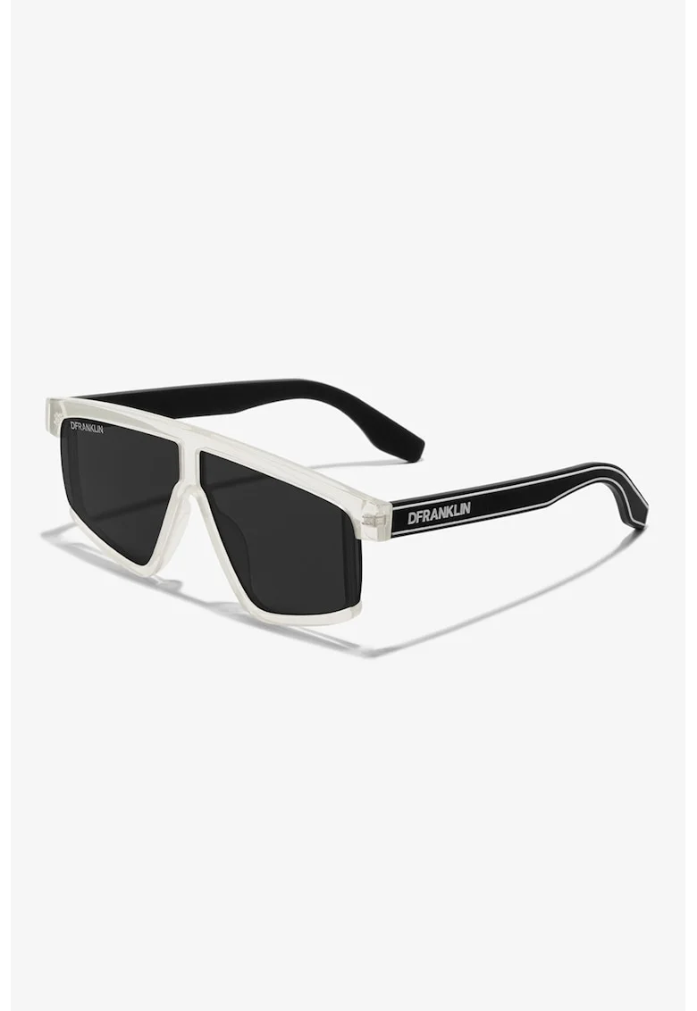 Ochelari de soare dreptunghiulari unisex cu lentile uni, Negru/Bej