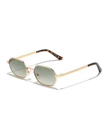 Ochelari de soare hexagonali unisex, Auriu/Kaki
