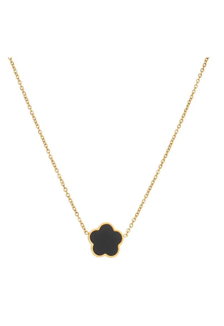 Colier auriu, din otel inoxidabil, suflat cu aur 18k, cu trifoi, Almyra C2