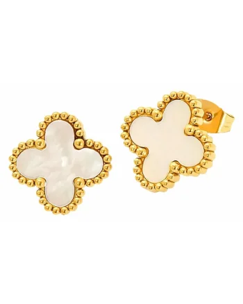 Cercei aurii,  forma trifoi, otel inoxidabil suflat cu aur 18k, 1.8cm