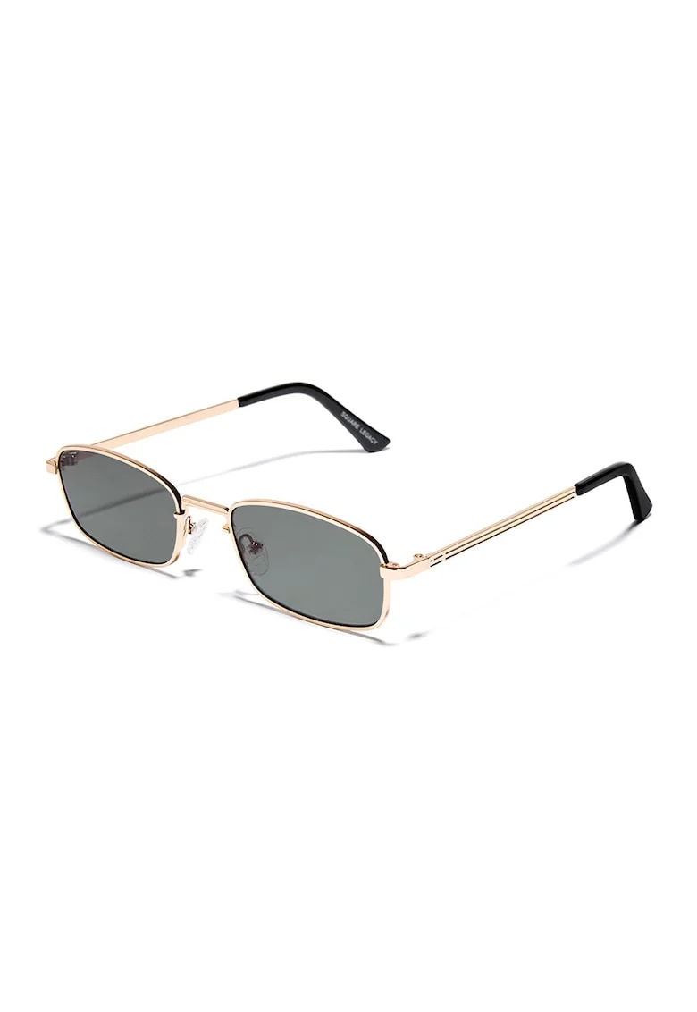 Ochelari de soare dreptunghiulari unisex cu rama metalica, Auriu