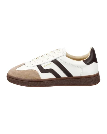 Pantofi sport din piele cu garnituri din piele intoarsa, Alb/Maro inchis/Maro nisip