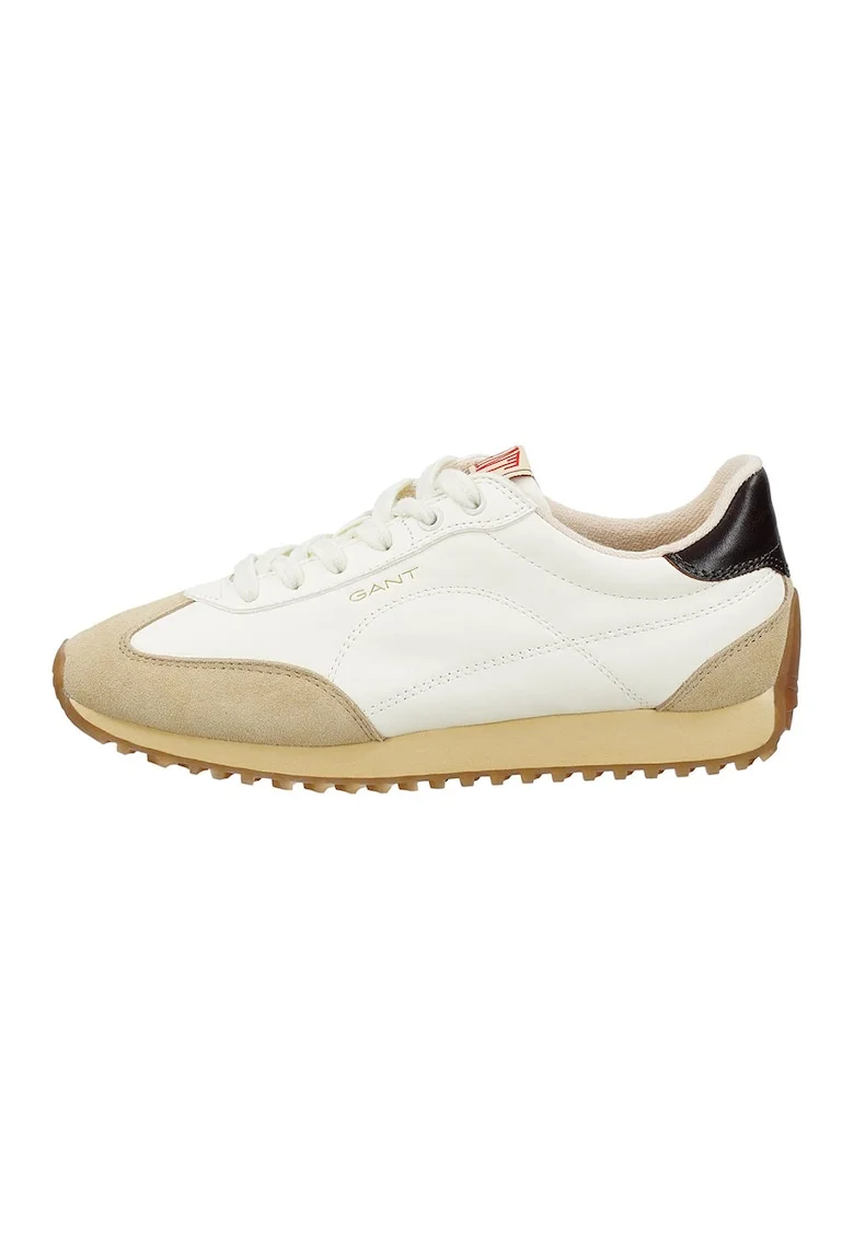 Pantofi sport din piele si piele intoarsa, Maro nisip/Crem