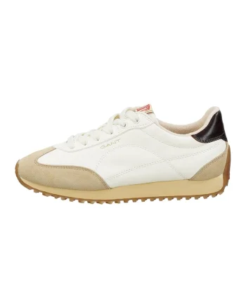 Pantofi sport din piele si piele intoarsa, Maro nisip/Crem