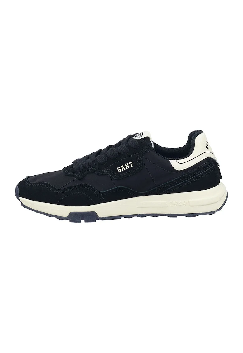 Pantofi sport cu insertii din piele intoarsa Youtron, Alb fildes/Negru