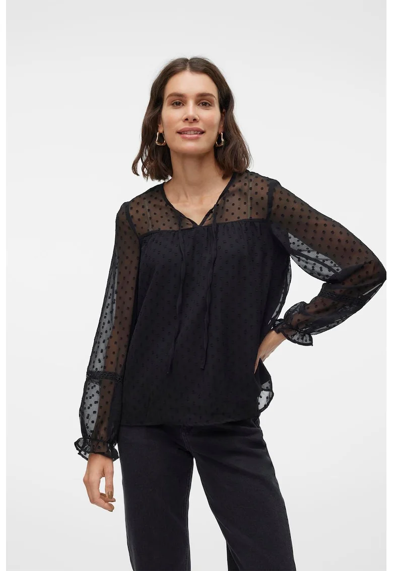 Bluza de sifon cu buline Leah, Negru